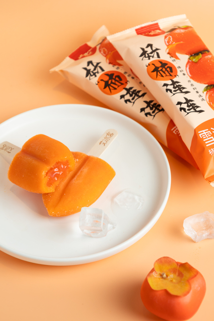 Abink Good Lucky Persimmon Flavor Ice Cream Frozen Dessert with Sweet Juicy Persimmon Taste Ready to Eat